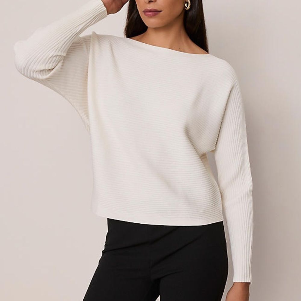 Evereve Women’s Cream Ribbed Boatneck Sweater sz S